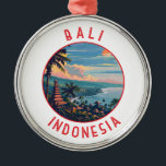 Ornement En Métal Bali Indonésie Cercle en détresse rétrograde<br><div class="desc">Conception de voyage vectorielle rétro Bali. Bali est une île du sud-est asiatique réputée pour ses plages,  ses temples et sa culture. Elle abrite également la vie marine,  des parcs safaris et des oeuvres d'art.</div>