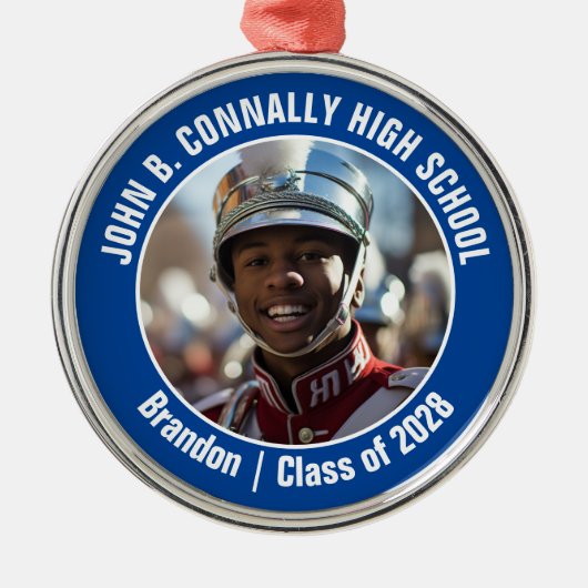 Ornement En Métal Bande Marche Bleue Photo Lycée Noël (Devant)