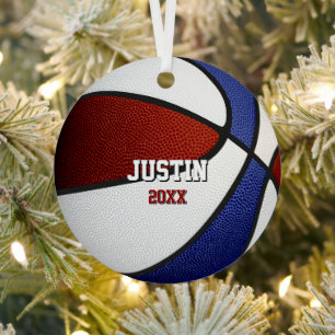 Ornement En Métal basketball souvenir couleurs équipe bordeaux bleu