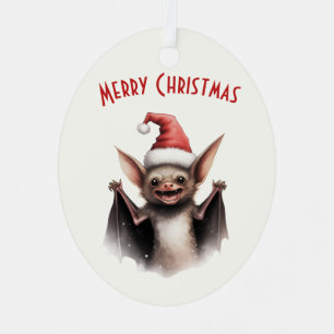 Ornement En Métal Bat à effroi Santa Hat Rouge Poinsettia Noël