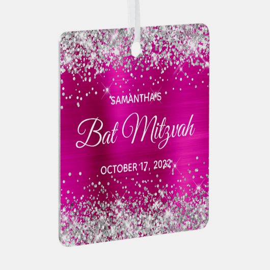 Ornement En Métal Bat mitzvah à huile rose chaud Parties scintillant (Avant droite)