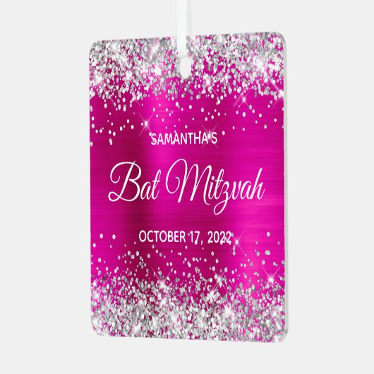 Ornement En Métal Bat mitzvah à huile rose chaud Parties scintillant (Avant gauche)