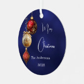 Ornement En Métal Baubes d'or rouge bleu Noël (Avant gauche)