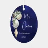 Ornement En Métal Baubles blancs en or bleu Noël (Avant gauche)