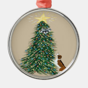 Ornement En Métal Beagle Avec Raton Laveur Dans Sapin De Noël
