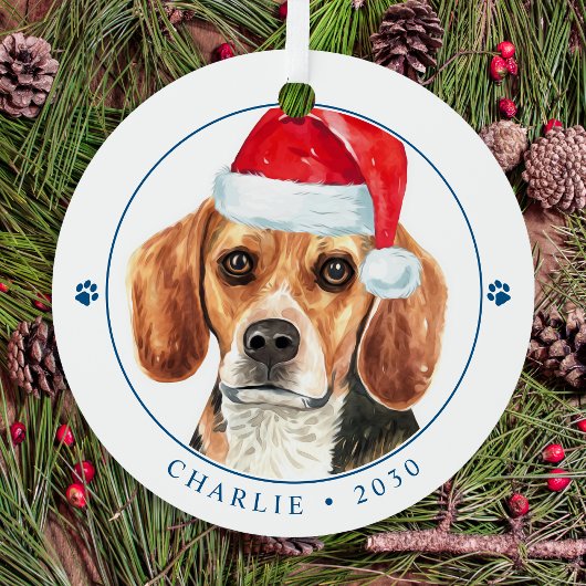 Ornement En Métal Beagle Chien Père Noël Personnalisé Simple Noël