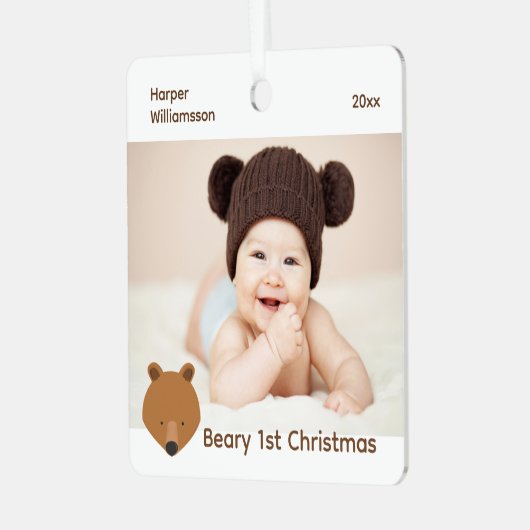 Ornement En Métal Bear Photo Baby First Christmas (Avant gauche)