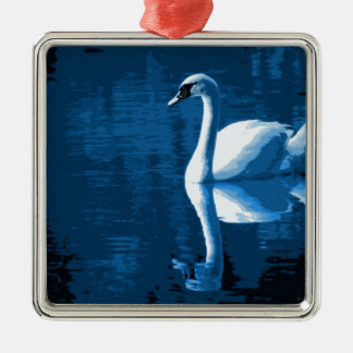 Ornement En Métal Beau cygne calme élégant bleu de blanc de rivière