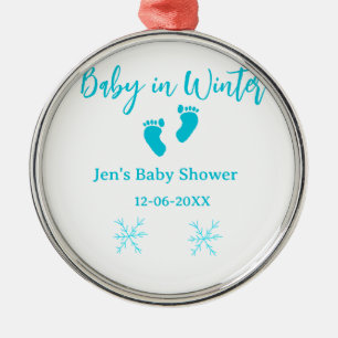 Ornement En Métal Bébé en hiver baby shower bleu bébé pieds snowflak
