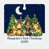 Ornement En Métal Bébé Première forêt de Noël Animaux Lumières Bleu (Recto)