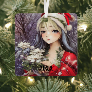 Ornement En Métal Belle Anime Fille de Noël