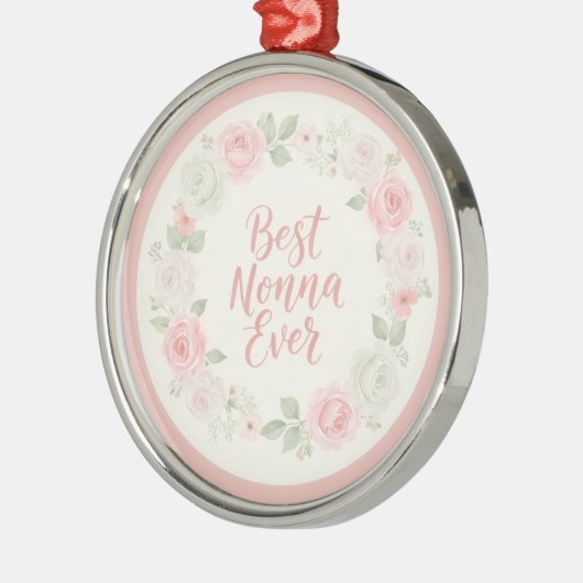 Ornement En Métal Best Nonna Ever Pink & Green Floral Wreath (Gauche)