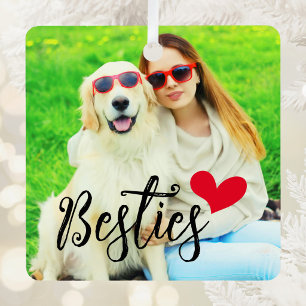 Ornement En Métal Besties Mignonne Chien Maman Coeur Rouge Photo