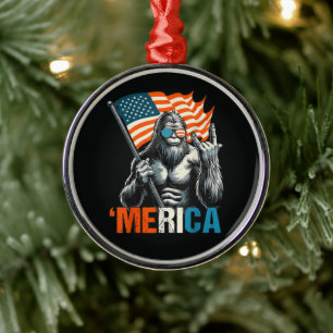 Ornement En Métal Bigfoot Merica Rock Drapeau Américain