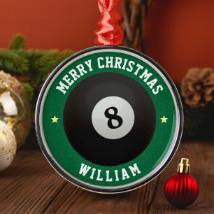 Ornement En Métal Billard de la piscine 8 Ball Green Joyeux Noël