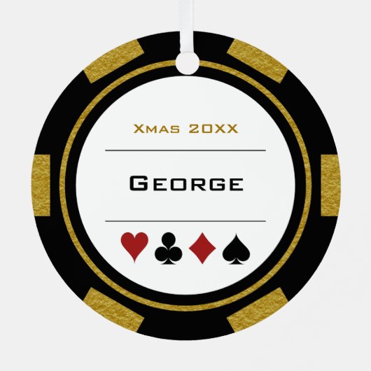 Ornement En Métal Black And Gold Las Vegas Poker Chip Noël (Verso)