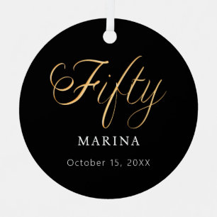 Ornement En Métal Black or script nom 50e anniversaire