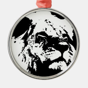 Ornement En Métal Black & white lion pop art