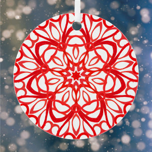 Ornement En Métal Blanc & Rouge Joli Mandala Décoratif Mignonne Noël