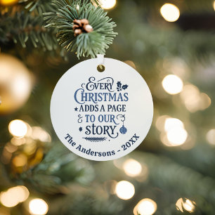 Ornement En Métal Bleu blanc notre histoire typographie Noël