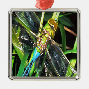 Ornement En Métal Bleu Dragonfly Shimmering Wings Peinture