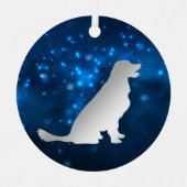 Ornement En Métal Blue Star Lights Golden Retriever Chien Noël (Recto)