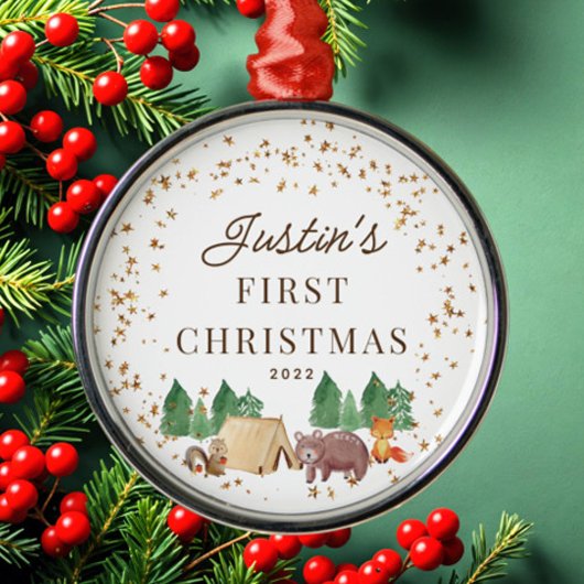 Ornement En Métal Bois Animaux Baby's First Christmas