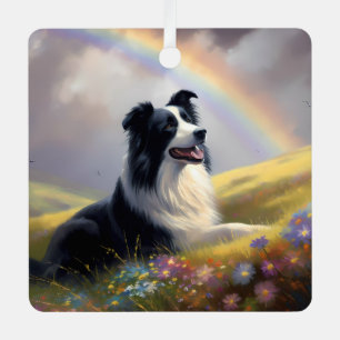Ornement En Métal Bordure Collie Nom personnalisé Memorial Rainbow B