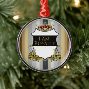Ornement En Métal Bouclier de Couronne Royale Brun Jaune Gris Rayé