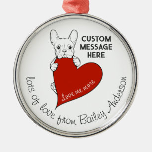 Ornement En Métal Bouledogue français personnalisé et cœur rouge