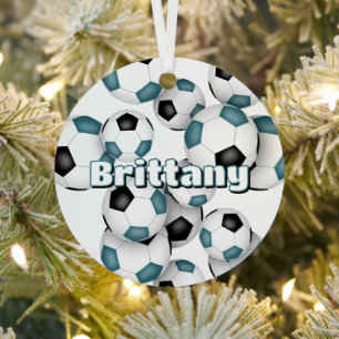 Ornement En Métal Boules de football noir turquoise