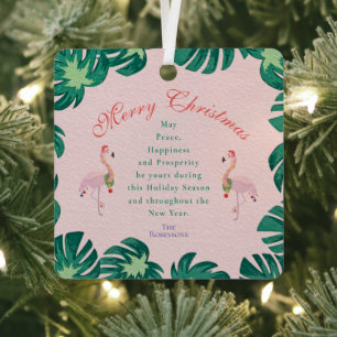 Ornement En Métal Boules de Noël Flamant Rose Tropical avec Chapeau 