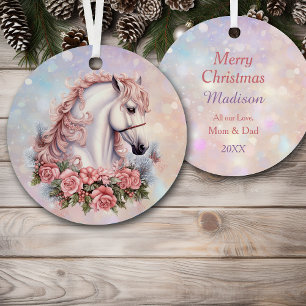 Ornement En Métal Bouquet Rose Rose Rose Rose Cheval Blanc Enfants