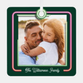 Ornement En Métal Bright Fun Retro Neon Rose & Green Frame Two Photo (Recto)