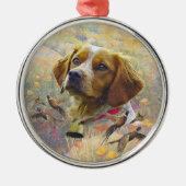 Ornement En Métal Brittany Spaniel Art, Chasse de faisan (Devant)