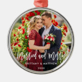 Ornement En Métal Brush Script Marié et Joyeux Mariage photo (Devant)