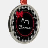 Ornement En Métal Buffalo Plaid Joyeux Noël noir et blanc (Droite)