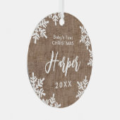 Ornement En Métal Burlap Snowflakes premier script de Noël pour bébé (Avant droite)