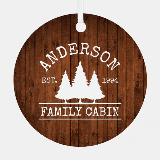 Ornement En Métal Cabine Nom de famille Rustic Wood Forest (Verso)