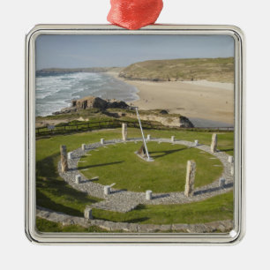 Ornement En Métal Cadran solaire et Perran Beach, Perranporth, Corno