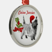 Ornement En Métal Cairn Terrier avec Père Noël Casquette Holly Chris (Droite)