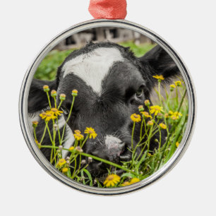 Ornement En Métal Calf behind Flowers