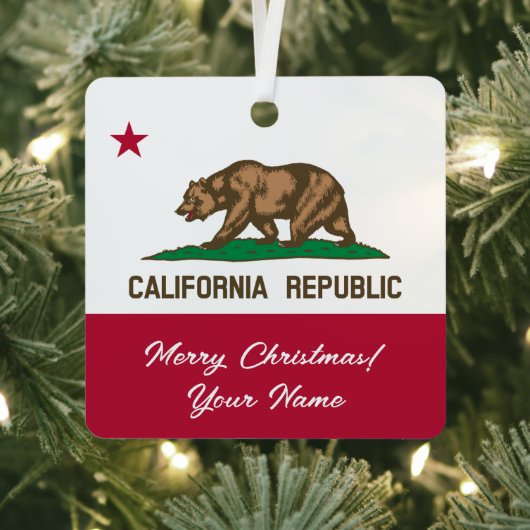 Ornement En Métal California Republic state flag custom Christmas (Insitu)