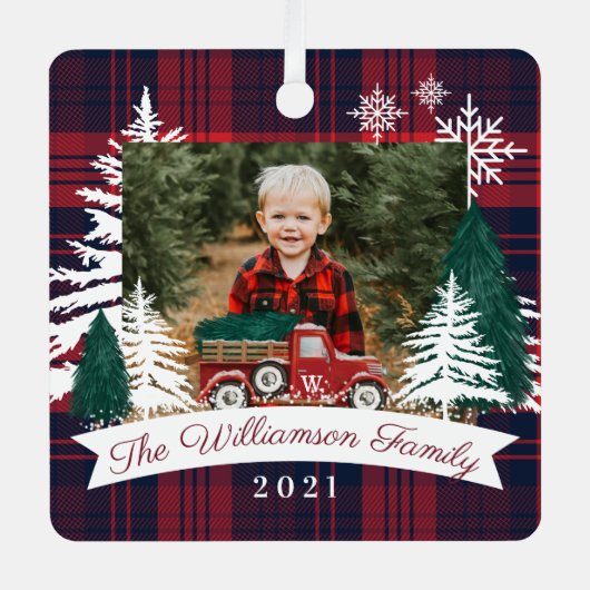 Ornement En Métal Camion Rouge Livraison Arbre de Noël Photo Platine (Recto)