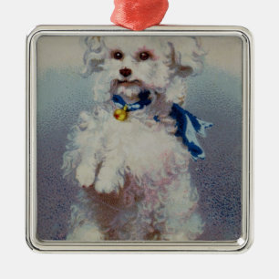 Ornement En Métal Caniche avec le ruban bleu