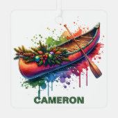 Ornement En Métal Canot de Noël Nom personnalisé (Verso)