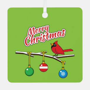 Ornement En Métal Cardinal rouge à Noël Branche nu - Joyeux Noël