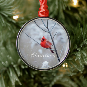 Ornement En Métal Cardinal Rouge d'Hiver dans la Neige