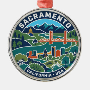 Ornement En Métal Carte ancienne de Sacramento Californie