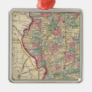 Ornement En Métal Carte de l'Illinois par Mitchell